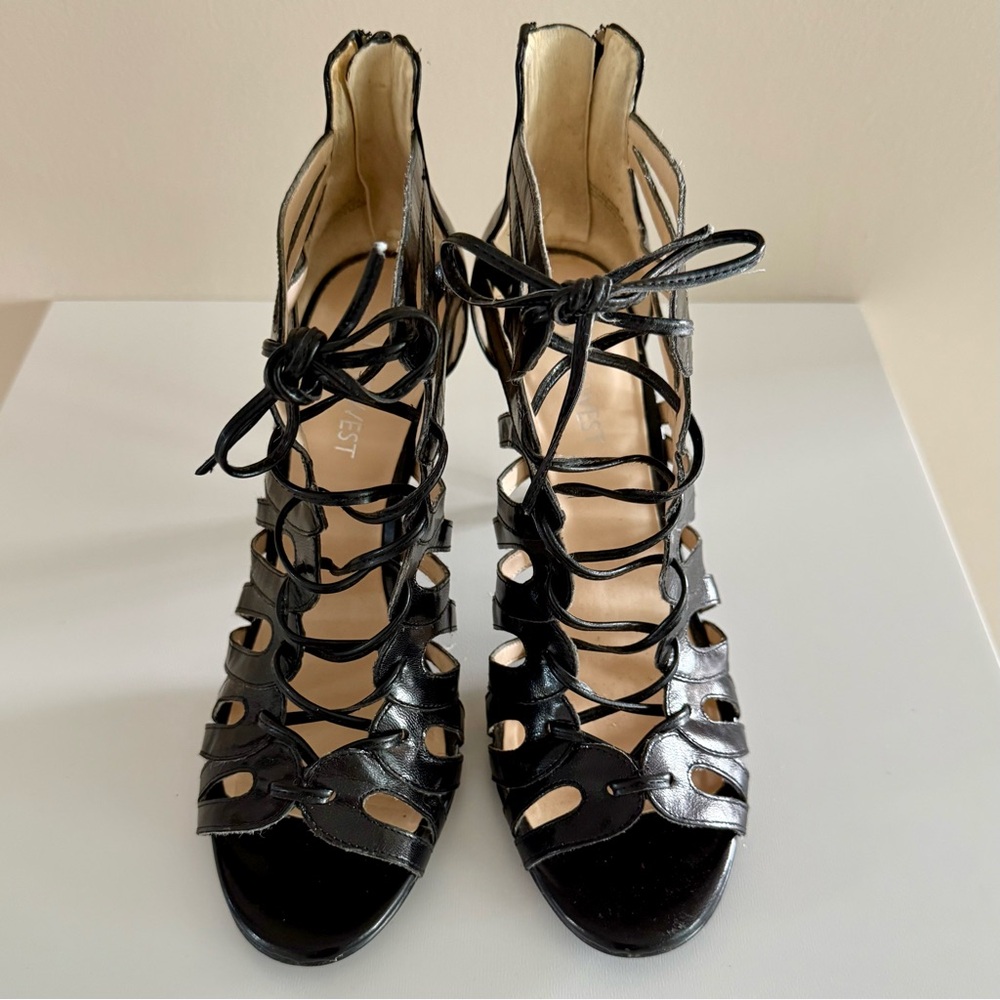Nine West | Black Leather Lace-up Stilettos Sz 7.5 - Picture 2 of 4